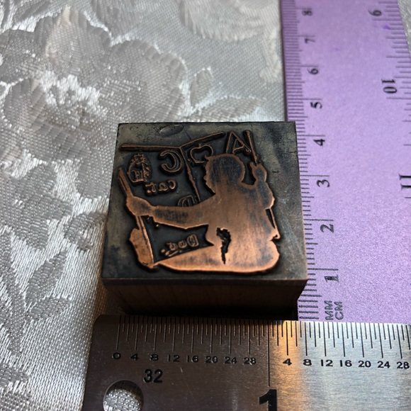 Antique Wooden Print Block Copper Child Book Dog Cat ABCs - Picture 2 of 5